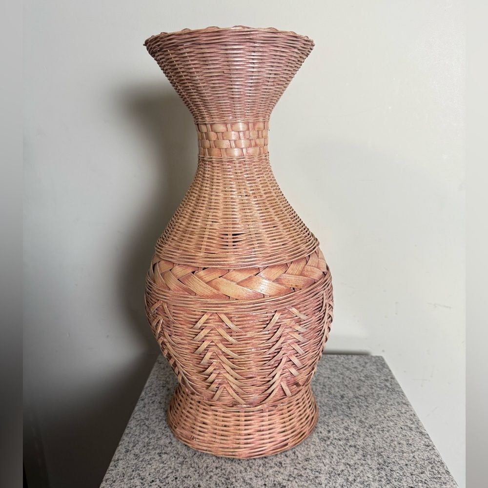 Vintage Wicker Woven Basket Vase Vessel Large